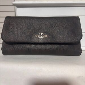 Vintage Coach Signature Logo Canvas Trifold Checkbook Wallet - Brown/Black